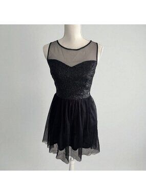 DELIAS Black Mesh Tulle  A Line Skater Dress Size M